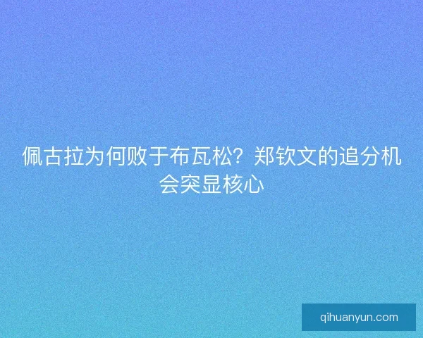 佩古拉为何败于布瓦松？郑钦文的追分机会突显核心